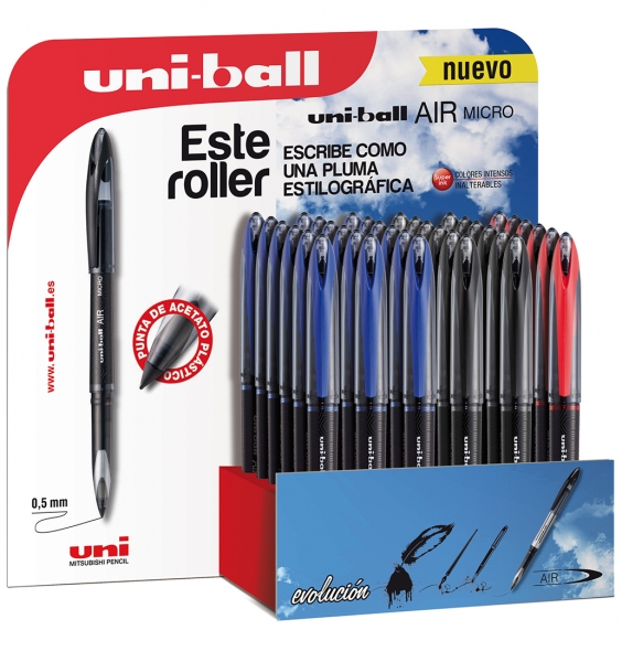 Uni-ball Air Micro 188 Espositore da 36 rollerball - Punta in plastica acetata da 0