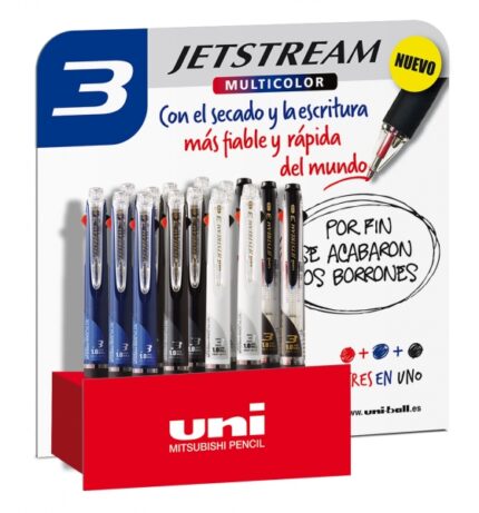 Uni-ball SXE3-400-10 JetStream Espositore da 15 penne a sfera tricolori - Punta a sfera da 1 mm - Penna a sfera con 3 colori di inchiostro