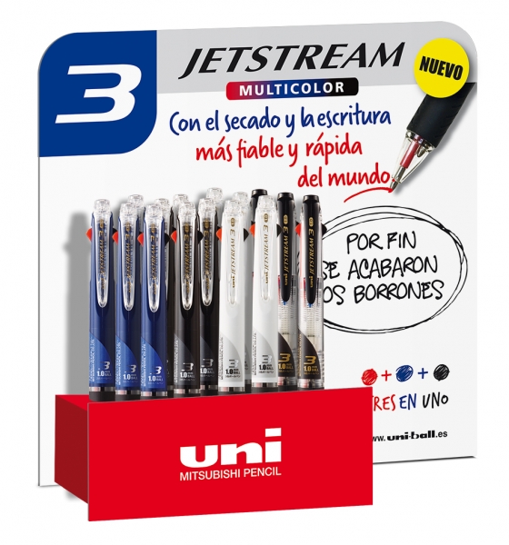 Uni-ball SXE3-400-10 JetStream Espositore da 15 penne a sfera tricolori - Punta a sfera da 1 mm - Penna a sfera con 3 colori di inchiostro Uni-ball SXE3-400-10 JetStream Espositore da 15 penne a sfera tricolori - Punta a sfera da 1 mm - Penna a sfera con 3 colori di inchiostro