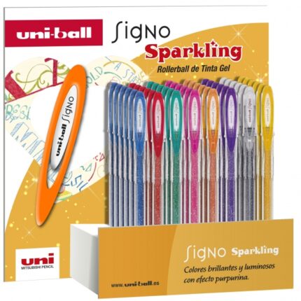 Uni-ball Signo Sparkling Espositore da 48 penne a inchiostro gel - Punta a sfera da 1 mm - Inchiostro pigmentato resistente all'acqua e alla luce - Colori assortiti
