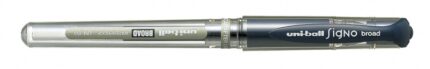 Uni-ball Signo Broad UM-153 Roller a inchiostro gel - Punta a sfera da 1 mm - Tratto stilografico - Impugnatura in gomma - Colore blu scuro