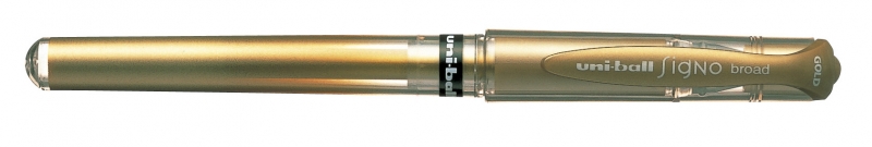 Uni-ball Signo Broad UM-153 Roller a inchiostro gel - Punta a sfera da 1 mm - Tratto in stile penna stilografica - Impugnatura in gomma - Colore oro