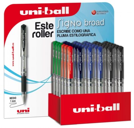 Uni-ball Signo Broad UM-153/3D Espositore da 36 roller a inchiostro gel - Punta a sfera da 1 mm - Tratto stile penna - Impugnatura in gomma - Colori assortiti