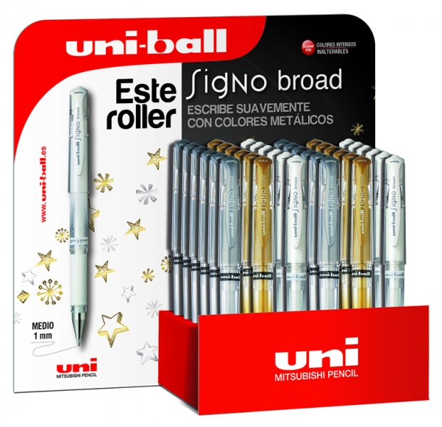 Uni-ball Signo Broad Espositore da 36 penne a inchiostro gel - Punta a sfera da 1 mm - Tratto stilografico - Impugnatura in gomma - Colori assortiti Uni-ball Signo Broad Espositore da 36 penne a inchiostro gel - Punta a sfera da 1 mm - Tratto stilografico - Impugnatura in gomma - Colori assortiti