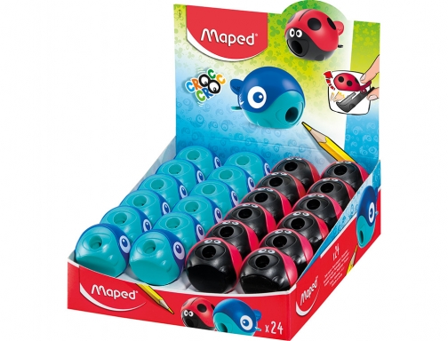 Maped Croc Croc Temperamatite a 1 foro con contenitore - Divertenti disegni di coccinella e balena