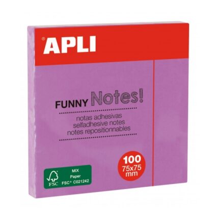 Blocco di foglietti adesivi Apli - 100 fogli - Carta certificata FSC - Adesivo riposizionabile - Colore viola