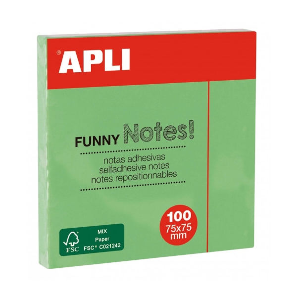 Blocco di foglietti adesivi Apli - 100 fogli - Carta certificata FSC - Adesivo riposizionabile - Colore verde smeraldo