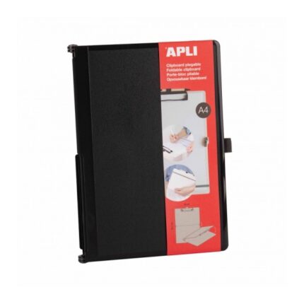 Apli Clipboard pieghevole - Compatto e facile da trasportare - Fissa i fogli con elastico - Estensione per penna - Materiale resistente in ABS - Design funzionale e versatile - Colore nero