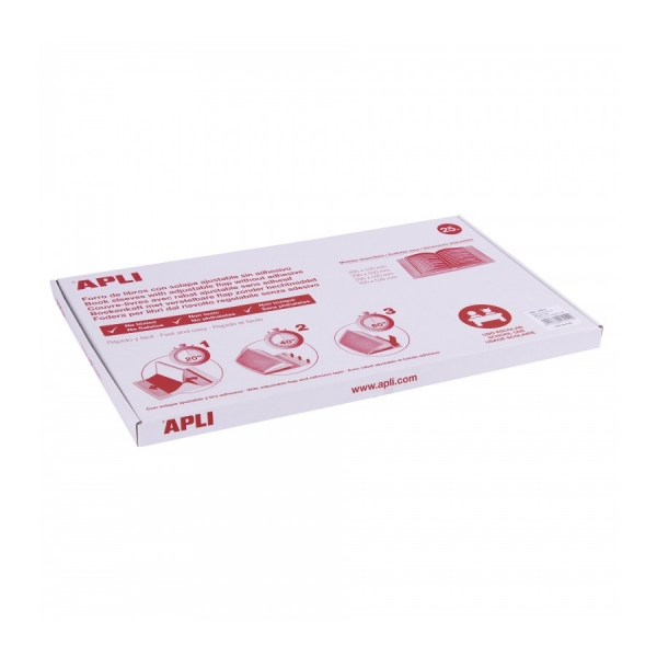 Apli Confezione da 25 buste trasparenti in PVC con patta autoadattabile - Adattabili senza taglio - Adesivo ecologico