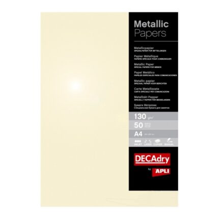 Apli Confezione da 50 fogli di carta metallizzata - 130 g - Ideale per inviti e comunicazioni - Compatibile con stampanti a getto d'inchiostro