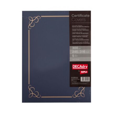 Apli Confezione da 5 Cartelline per Certificati e Diplomi - 300 g - Bordo goffrato - Linguette interne - Colore blu