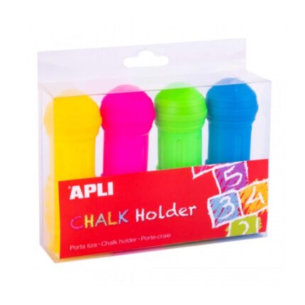 Apli Confezione da 4 portagessetti per gessetti jumbo - Previene le rotture - Regolazione della lunghezza - Maggiore precisione - Mani pulite - Colori assortiti