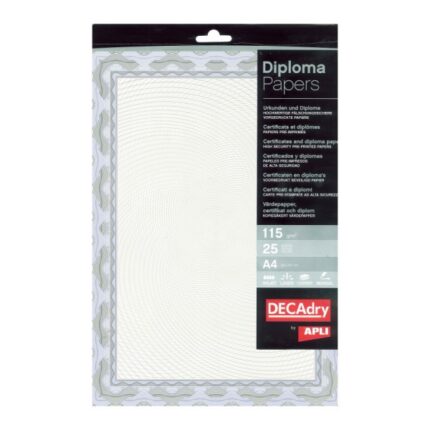 Apli Confezione da 25 fogli di carta certificata - Design a spirale - 115 g - Ideale per certificati e diplomi - Compatibile con stampanti a getto d'inchiostro e laser - Colore blu
