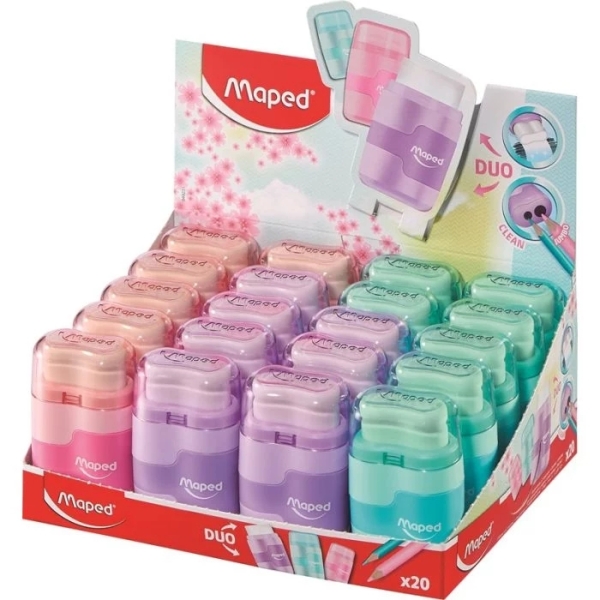 Maped Connect Duo Temperamatite a 2 fori con gomma - Serbatoio di grande capacità - Forma ergonomica - Colori assortiti