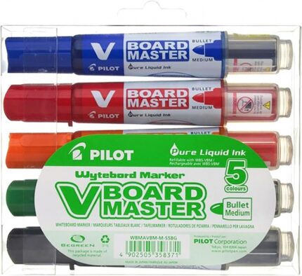 Pilot V-Board Master Begreen Confezione da 5 pennarelli per lavagna bianca - Punta tonda 6 mm - Tratto 2