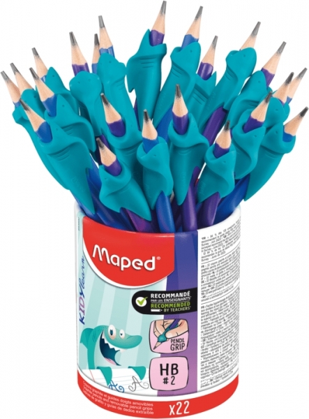 Maped Kidy Lern Confezione da 22 matite di grafite 2HB con guida per le dita - Guida estraibile - Adatta alla maggior parte delle matite - Per bambini dai 3 ai 7 anni