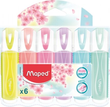 Maped Classic Confezione da 6 pennarelli fluorescenti pastello - Punta smussata - Tratto da 1 a 5 mm - Ideali per sottolineare ed evidenziare - Colori pastello assortiti