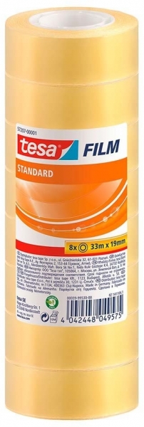 Tesa Tesafilm Standard Confezione da 8 nastri autoadesivi trasparenti 19 mm x 33 m - Buona adesione e alta resistenza ai raggi UV - Senza PVC