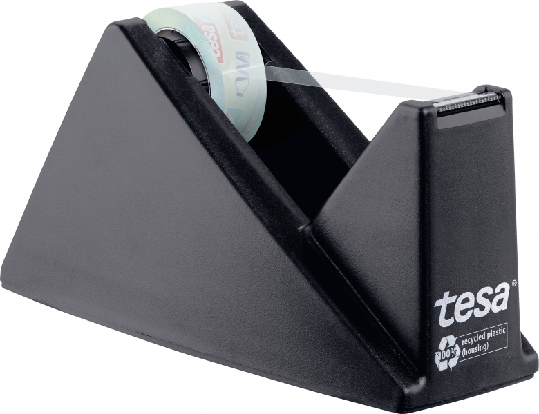 Tesa Tesafilm Eco & Crystal Easy Cut Portarotolo da tavolo + Nastro adesivo Realizzato con il 90% di bottiglie in PET riciclate - Colore nero Tesa Tesafilm Eco & Crystal Easy Cut Portarotolo da tavolo + Nastro adesivo Realizzato con il 90% di bottiglie in PET riciclate - Colore nero