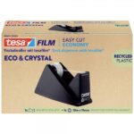 Tesa Tesafilm Eco & Crystal Easy Cut Portarotolo da tavolo + Nastro adesivo Realizzato con il 90% di bottiglie in PET riciclate - Colore nero - immagine 2