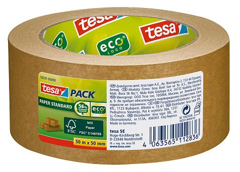 Tesa Tesapack Paper Standard Nastro adesivo in carta 50 mm x 50 m - Realizzato con il 56% di materiali biodegradabili - Carta proveniente da foreste certificate FSCTM - Colore marrone Tesa Tesapack Paper Standard Nastro adesivo in carta 50 mm x 50 m - Realizzato con il 56% di materiali biodegradabili - Carta proveniente da foreste certificate FSCTM - Colore marrone