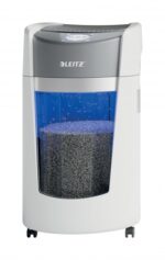 Leitz IQ OptiMax Office Distruggidocumenti manuale DIN P5 - Distrugge fino a 10 fogli - Tempo di funzionamento continuo 120 m - Cestino da 35 L con tecnologia a rotazione - Colore bianco/grigio