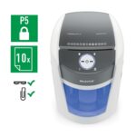 Leitz IQ OptiMax Office Distruggidocumenti manuale DIN P5 - Distrugge fino a 10 fogli - Tempo di funzionamento continuo 120 m - Cestino da 35 L con tecnologia a rotazione - Colore bianco/grigio - immagine 2