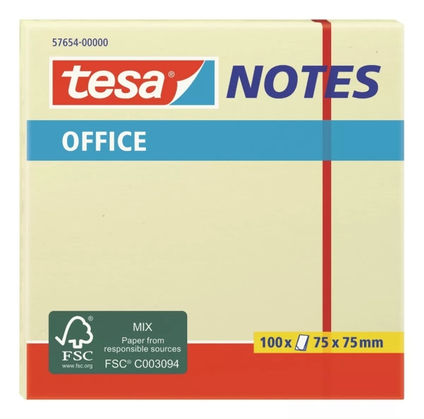 Tesa Notes Blocco da 100 foglietti adesivi 75x75 mm - Senza solventi - Riposizionabili - Colore giallo