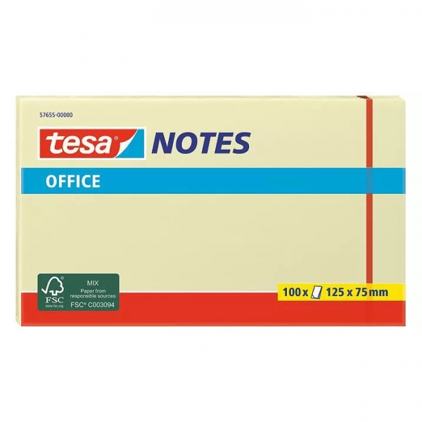 Tesa Notes Blocco da 100 foglietti adesivi 125x75 mm - Senza solventi - Riposizionabili - Colore giallo
