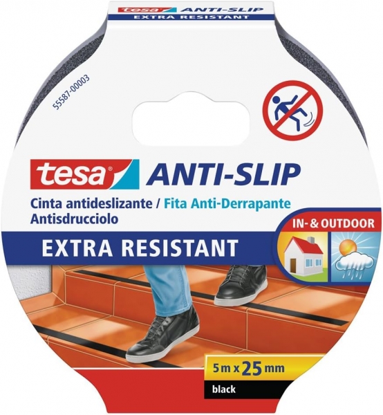 Nastro adesivo antiscivolo Tesa 25 mm x 5 m - Estremamente resistente e durevole - Adesione molto forte - Tagliabile a mano - Colore nero