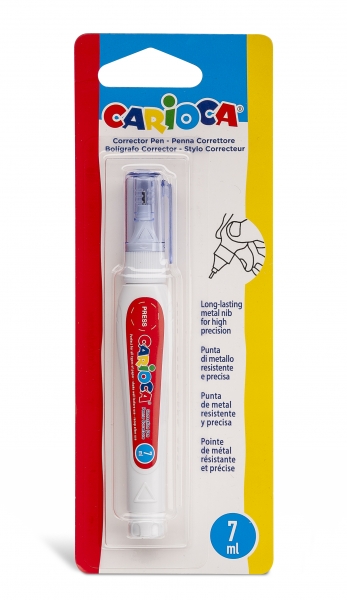 Carioca Penna correttiva 7 ml - Punta in metallo resistente e precisa - Adatta a tutti i tipi di carta - Asciugatura rapida - Colore bianco