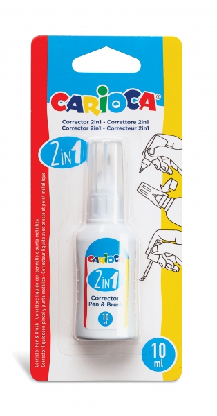 Carioca Pen & Brush Correttore 2 in 1 - Penna e pennello - Pennello in nylon morbido e preciso - Punta metallica di precisione - Asciugatura rapida - Colore bianco