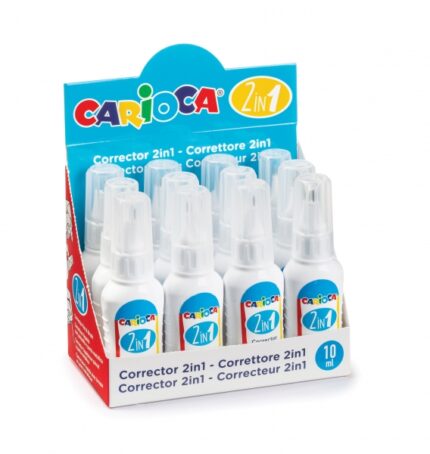 Carioca Espositore da 12 correttori 2 in 1 - Penna a sfera e pennello - Pennello in nylon morbido e preciso - Punta metallica di precisione - Asciugatura rapida - Colore bianco