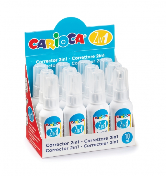 Carioca Espositore da 12 correttori 2 in 1 - Penna a sfera e pennello - Pennello in nylon morbido e preciso - Punta metallica di precisione - Asciugatura rapida - Colore bianco