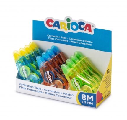 Carioca Tape Espositore da 12 correttori - Coprente - Si può riscrivere subito - Ideale per qualsiasi tipo di carta - Colori vari