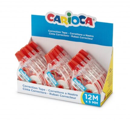 Carioca Tape Espositore da 12 correttori - 12 m x 5 mm - Coprente - Si può riscrivere immediatamente - Colore bianco
