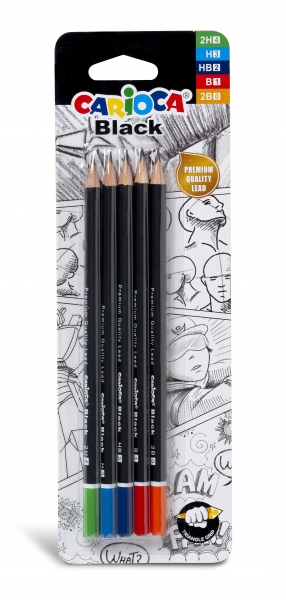 Carioca Black Confezione da 5 matite di grafite - Facili da cancellare e temperare - Corpo triangolare piacevole al tatto - Mina resistente alle cadute - Colore nero