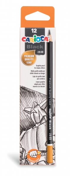 Carioca Confezione da 12 matite di grafite Black 2B - Facili da cancellare e temperare - Corpo triangolare piacevole al tatto - Mina resistente alle cadute - Colore nero