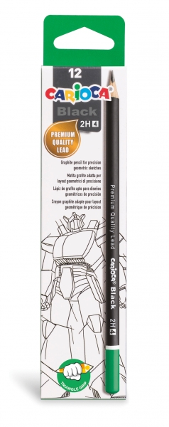 Carioca Black Confezione da 12 matite di grafite 2H - Facili da cancellare e da temperare - Corpo triangolare - Mina resistente alle cadute - Ideali per la scuola e l'ufficio - Colore nero