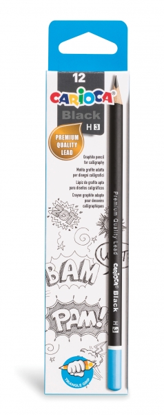 Carioca Black H Confezione da 12 matite di grafite - Facili da cancellare e da temperare - Corpo triangolare piacevole al tatto - Mina resistente alle cadute - Colore nero