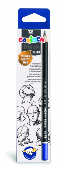 Carioca Black Confezione da 12 matite di grafite HB - Facili da cancellare e da temperare - Corpo triangolare piacevole al tatto - Mina resistente alle cadute - Colore nero