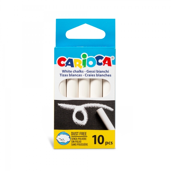 Carioca Confezione da 10 gessetti standard - senza polvere - Colori brillanti - Lavabili - Facili da cancellare - Colore bianco