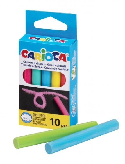 Carioca Confezione da 10 gessetti standard - senza polvere - Colori brillanti - Lavabili - Facili da cancellare - Colori assortiti