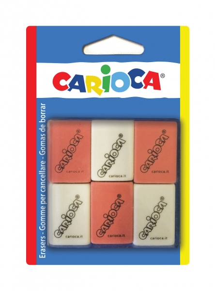 Carioca Confezione da 6 gomme rettangolari - Cancellazione precisa - Design ergonomico - Colori assortiti