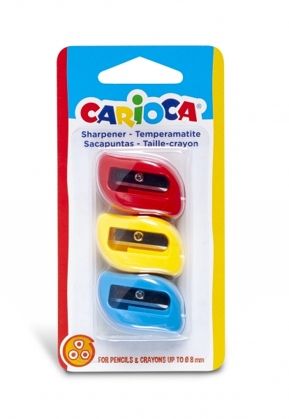 Carioca Confezione da 3 temperamatite colorati con 1 foro - Adatto per matite/pastelli triangolari