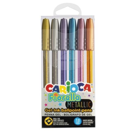 Carioca Fiorella Metallic Confezione da 6 penne a gel colorate - Punta a sfera da 1 mm - Corpo trasparente - Colori metallici assortiti
