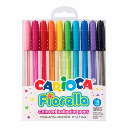 Carioca Fiorella Confezione da 10 penne colorate a inchiostro gel - Punta a sfera da 1 mm - Corpo trasparente fluorescente - Colori assortiti