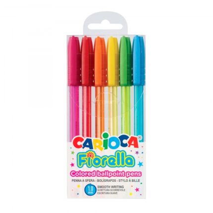 Carioca Fiorella Confezione da 6 penne a gel colorate - Punta a sfera da 1 mm - Corpo trasparente fluo - Colori assortiti