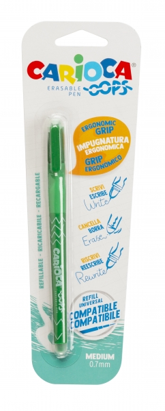 Carioca Oops Blister Penna cancellabile - Inchiostro termosensibile - Impugnatura ergonomica triangolare - Punta da Ø 0
