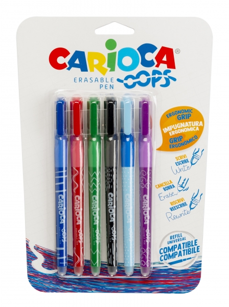 Carioca Oops Confezione da 6 penne cancellabili - Inchiostro termosensibile - Impugnatura ergonomica triangolare - Punta da 0 Carioca Oops Confezione da 6 penne cancellabili - Inchiostro termosensibile - Impugnatura ergonomica triangolare - Punta da 0